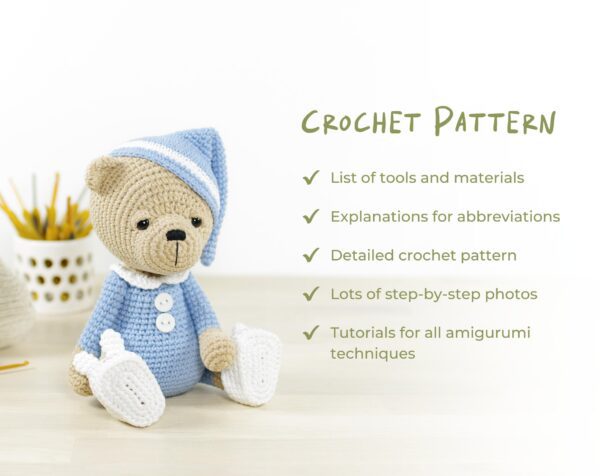 Crochet Bear Pattern - Sleepy Teddy Bear in Pajamas