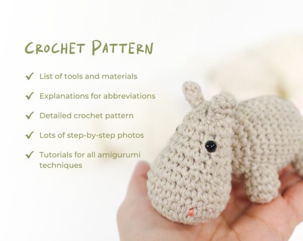 Crochet Pattern - Small Amigurumi Hippo